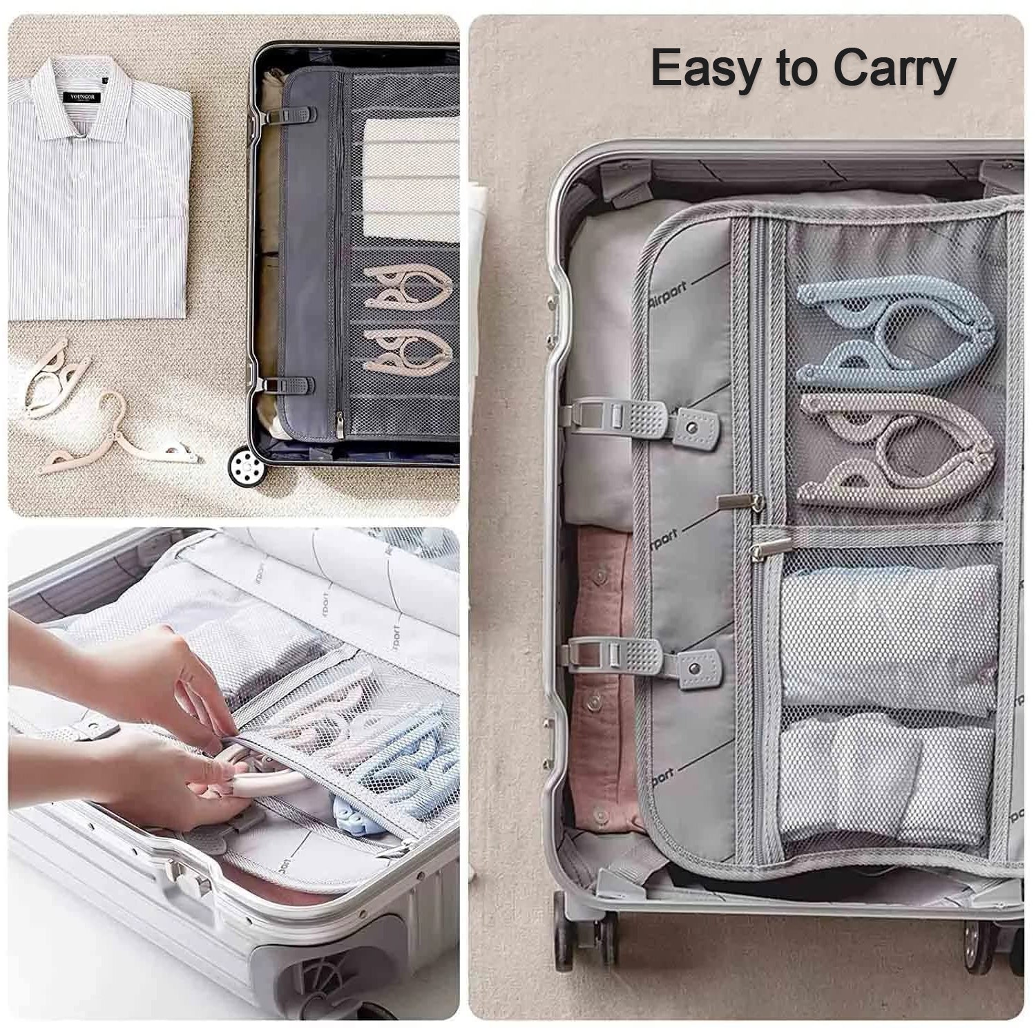Portable and foldable clothes hangers, set of 10, for travel convenience. Portable and foldable clothes hangers, set of 10, for travel convenience.